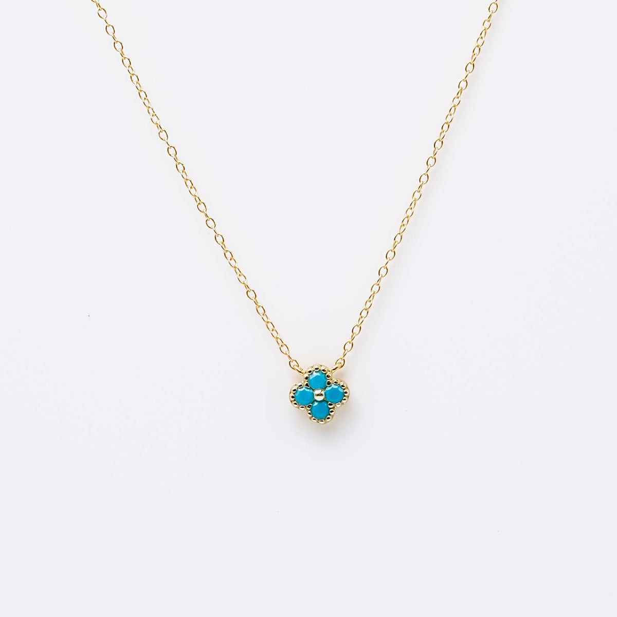 Collier en argent 925 plaqué or avec pendentif fleur turquoise
