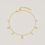 Bracelet en argent 925 plaqué or avec petits motifs fleur sertis d’oxydes de zirconium