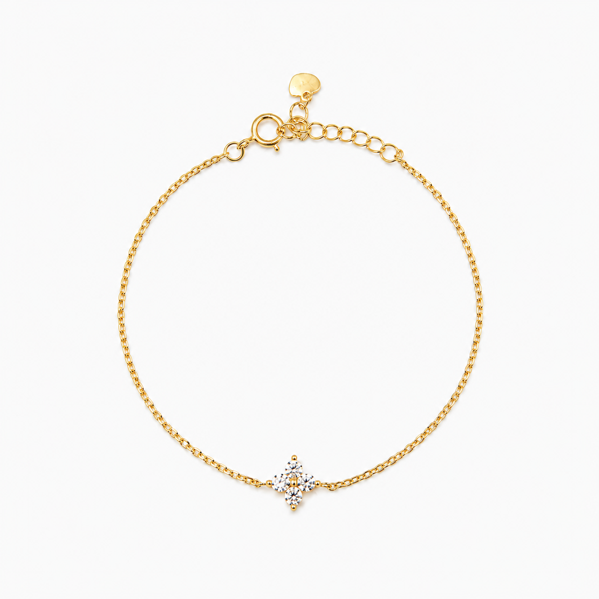 Bracelet en argent 925 plaqué or avec motif trèfle serti d’oxydes de zirconium transparents