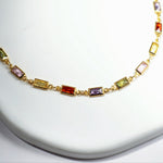 Collier en argent 925 plaqué or avec pierres rectangulaires multicolores