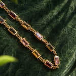 Collier en argent 925 plaqué or avec pierres rectangulaires multicolores