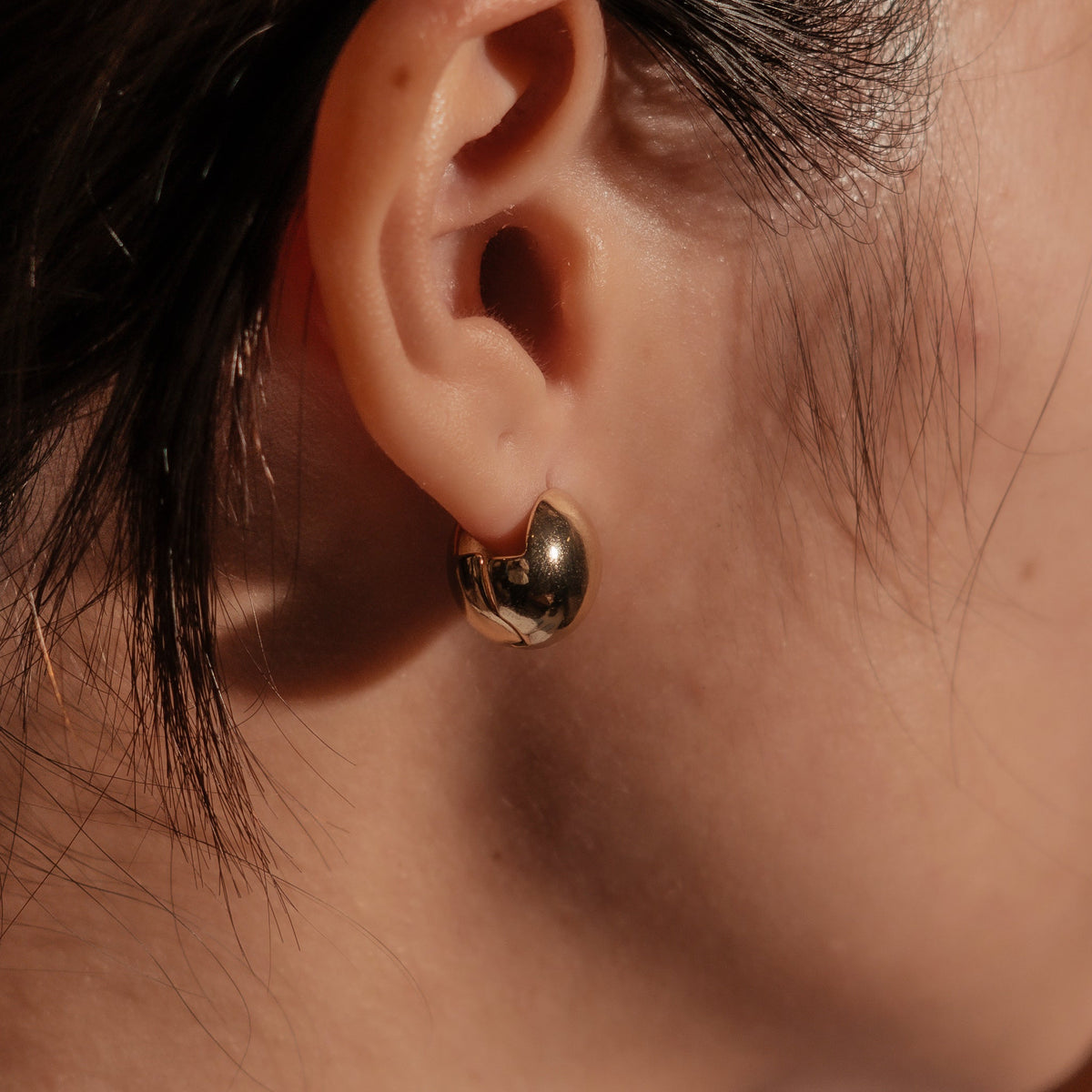 Boucles d’oreilles créoles rondes et bombées en acier inoxydable plaqué or, finition brillante