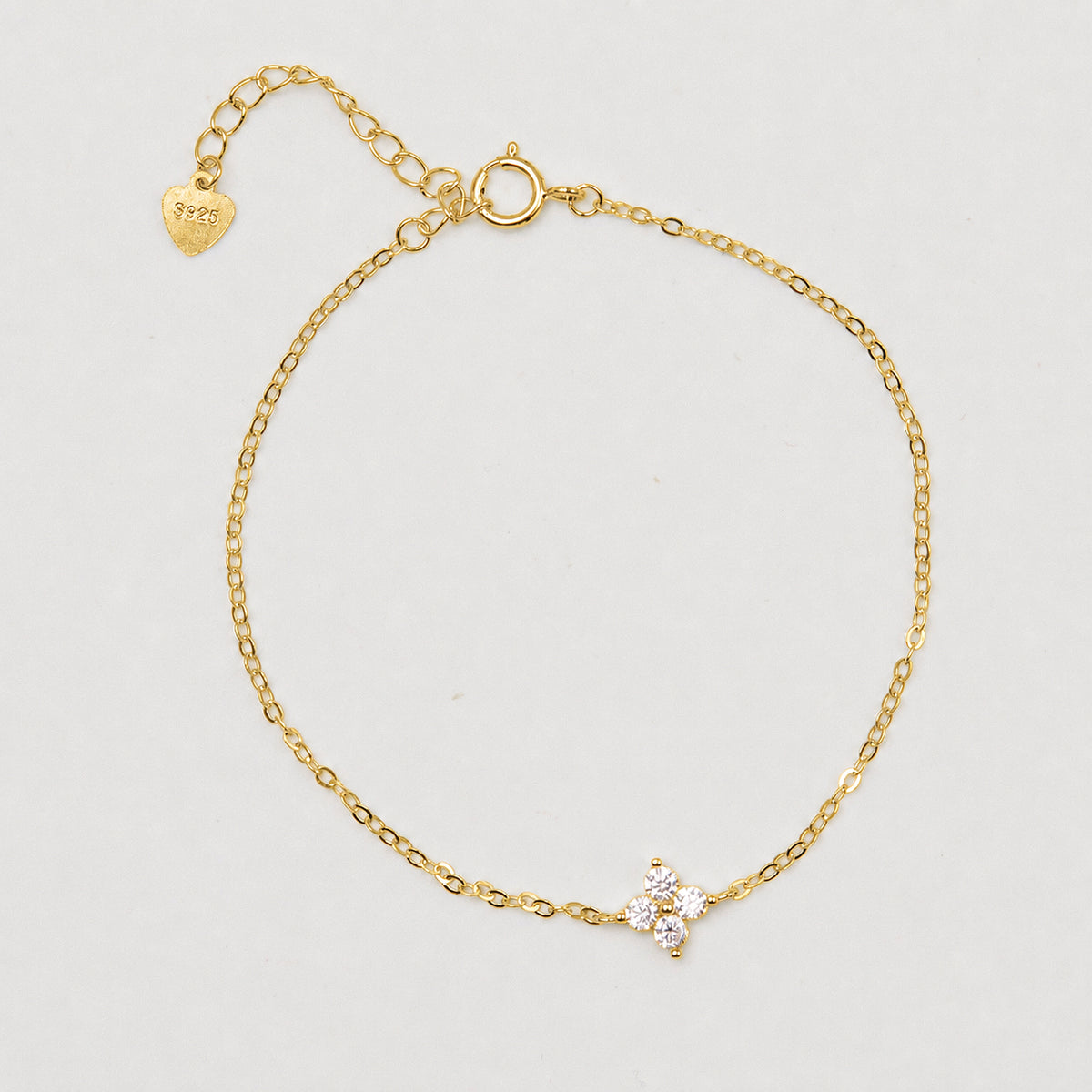 Gold-plated 925 sterling silver anklet with floral cubic zirconia charm