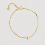 Gold-plated 925 sterling silver anklet with floral cubic zirconia charm