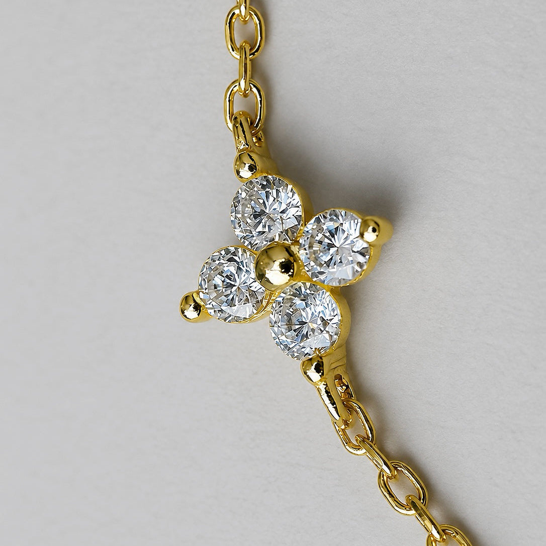 old-plated 925 sterling silver anklet with floral cubic zirconia charm