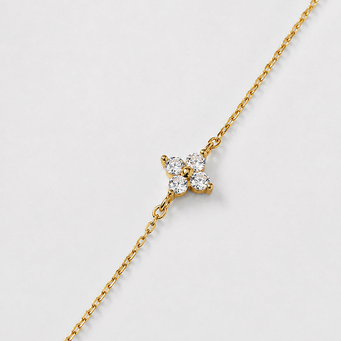 old-plated 925 sterling silver anklet with floral cubic zirconia charm