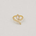 Gold-plated 925 sterling silver snake ring with marquise cubic zirconia and pavé stones