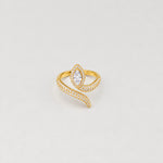 Gold-plated 925 sterling silver snake ring with marquise cubic zirconia and pavé stones