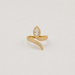 Gold-plated 925 sterling silver snake ring with marquise cubic zirconia and pavé stones