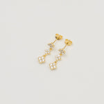 Gold-plated stainless steel drop earrings with clear cubic zirconia floral clusters 