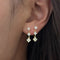 Gold-plated stainless steel drop earrings with clear cubic zirconia floral clusters worn on the ear