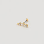 Gold-plated stainless steel floral ear stud with clear cubic zirconia stones and a round back 