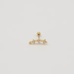 Gold-plated stainless steel floral ear stud with clear cubic zirconia stones and a round back