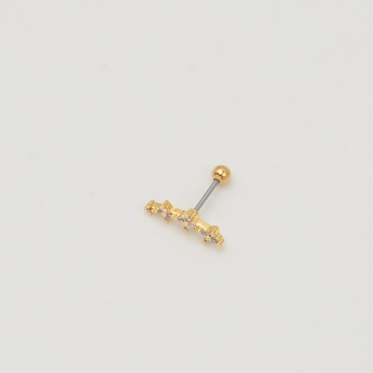 Gold-plated stainless steel floral ear stud with clear cubic zirconia stones and a round back