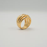 Gold-plated stainless steel chunky ring with four rounded parallel bands