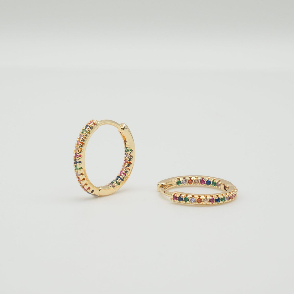 Gold-plated stainless steel hoop earrings with multicolor cubic zirconia stones 
