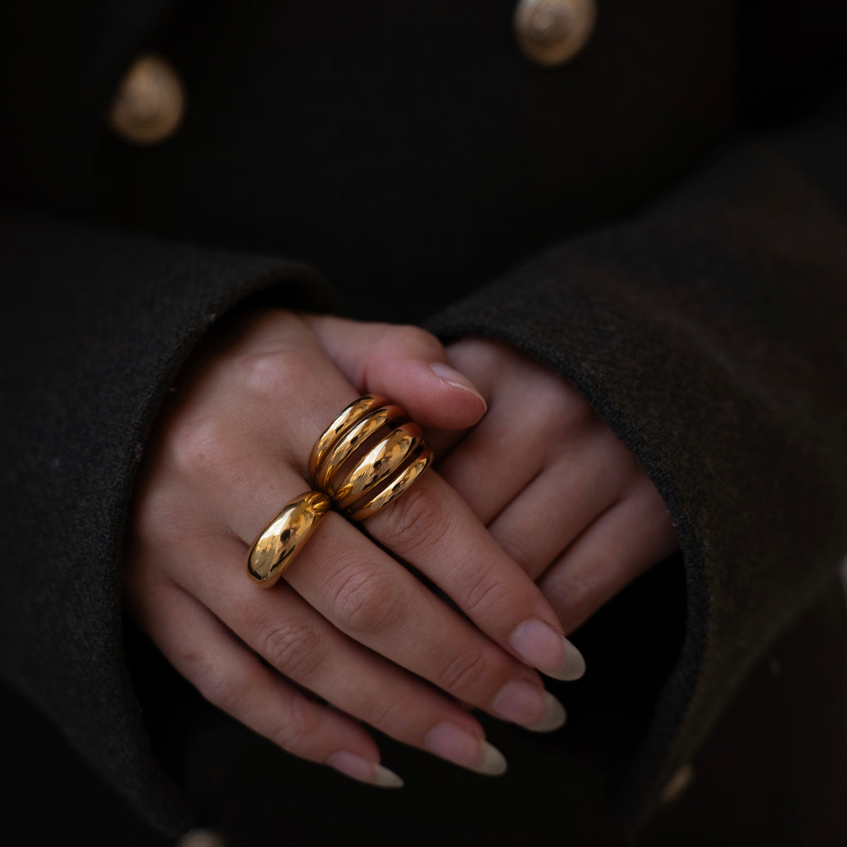 Gold-plated stainless steel smooth dome ring with a polished finish