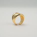 Gold-plated stainless steel chunky ring with three rounded stacked bands 
