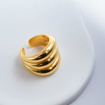 Gold-plated stainless steel chunky ring with three rounded stacked bands 
