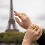 Gold-plated stainless steel chunky ring with three rounded stacked bands