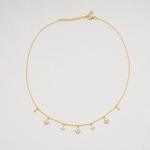 Gold-plated sterling silver necklace with five small clear cubic zirconia flower charms 