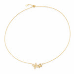 Gold-plated sterling silver necklace with floral and leaf motifs set with clear cubic zirconia stones