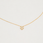 Gold-plated sterling silver necklace with a four-petal cubic zirconia pendant on a light background
