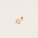 Gold-plated sterling silver huggie earring with a four-petal clear cubic zirconia flower design