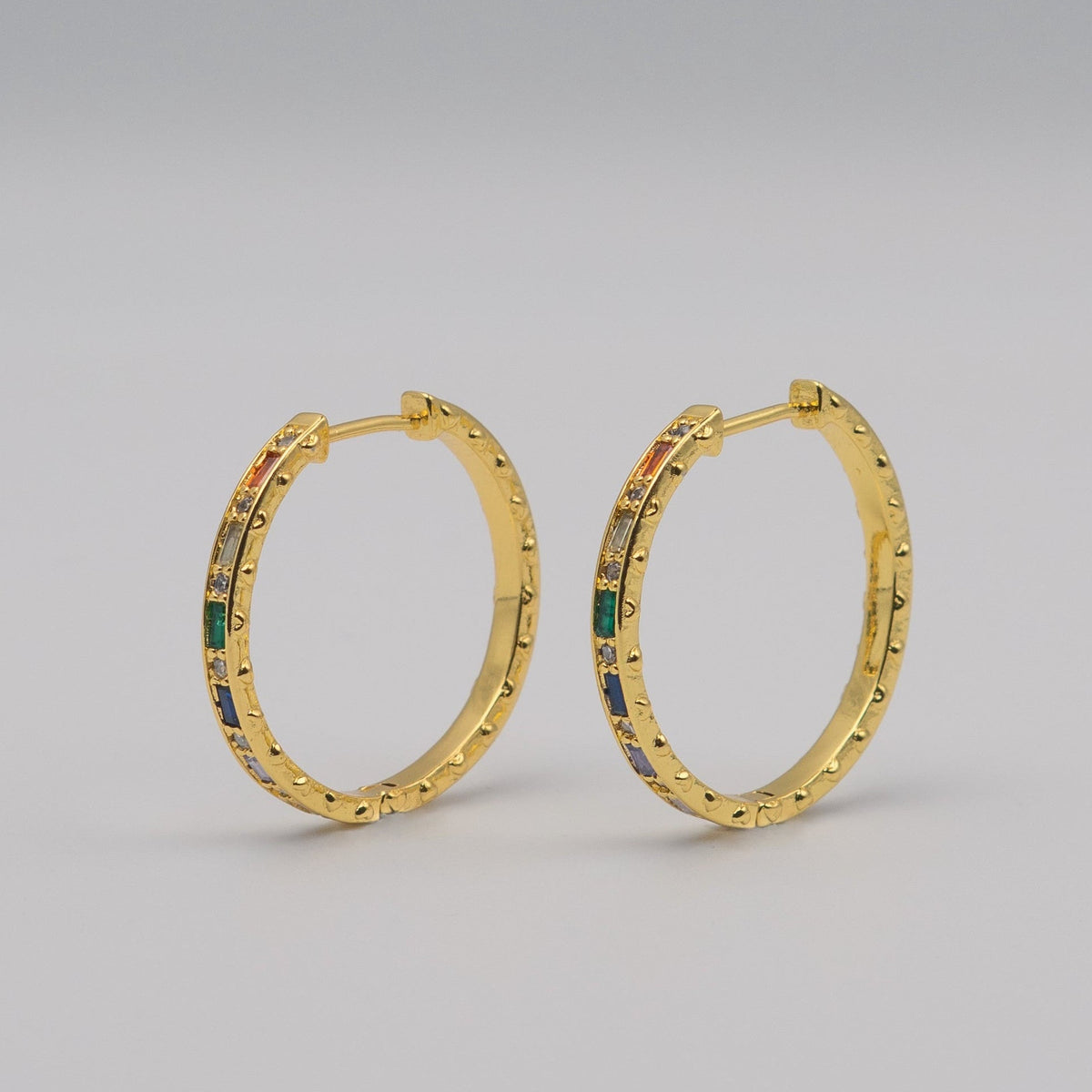 Gold-plated sterling silver hoop earrings with multicolor cubic zirconia stones