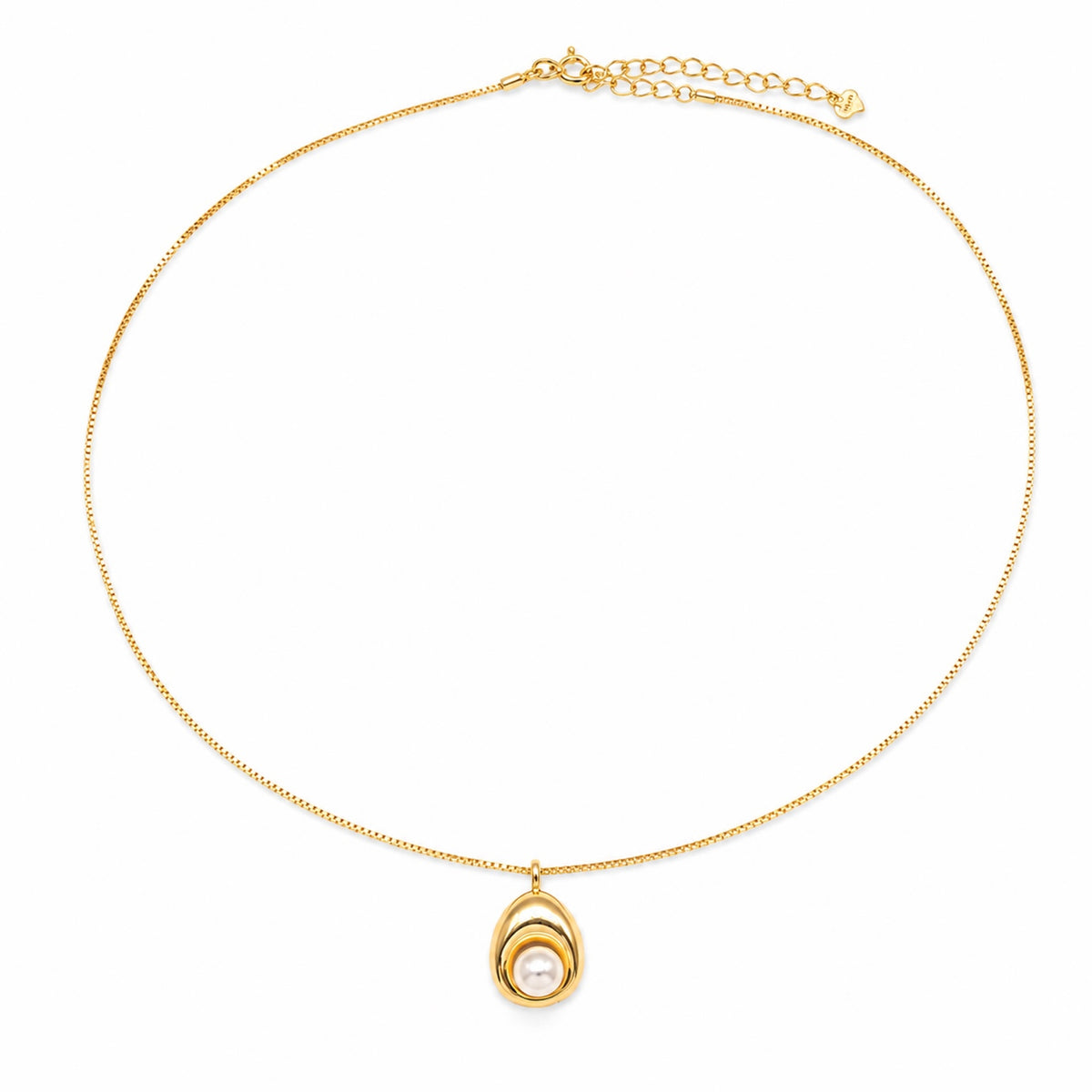Gold-plated sterling silver necklace with a sculptural pendant featuring a natural pearl