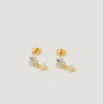 Gold-plated sterling silver stud earrings with opal flower details and clear cubic zirconia