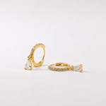 Gold-plated 925 sterling silver hoop earrings with pavé cubic zirconia and teardrop cubic zirconia charms