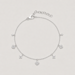 Rhodium-plated 925 sterling silver bracelet with cubic zirconia flower charms