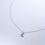 Rhodium-plated sterling silver necklace with a small croissant pendant on a white background
