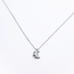 Rhodium-plated sterling silver necklace with a small croissant pendant on a white background