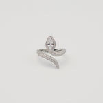 Rhodium-plated sterling silver snake wrap ring with clear cubic zirconia stones and a marquise-cut centerpiece 