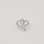 Rhodium-plated sterling silver snake wrap ring with clear cubic zirconia stones and a marquise-cut centerpiece