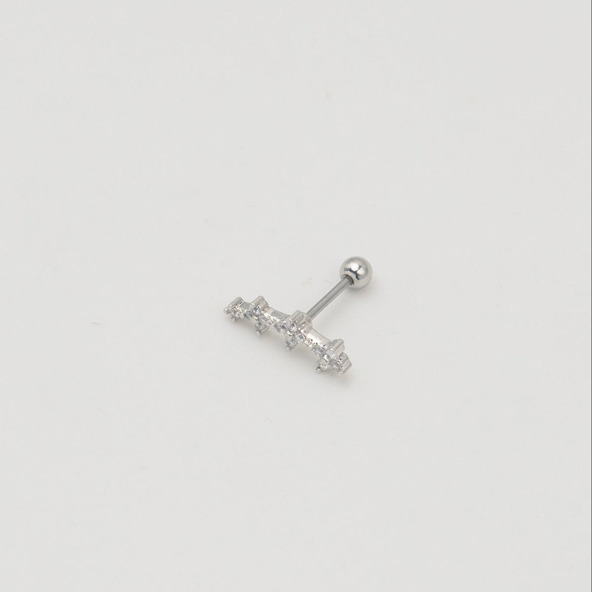 Silver stainless steel clover cartilage earring with cubic zirconia details and round back