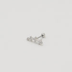 Silver stainless steel clover cartilage earring with cubic zirconia details and round back