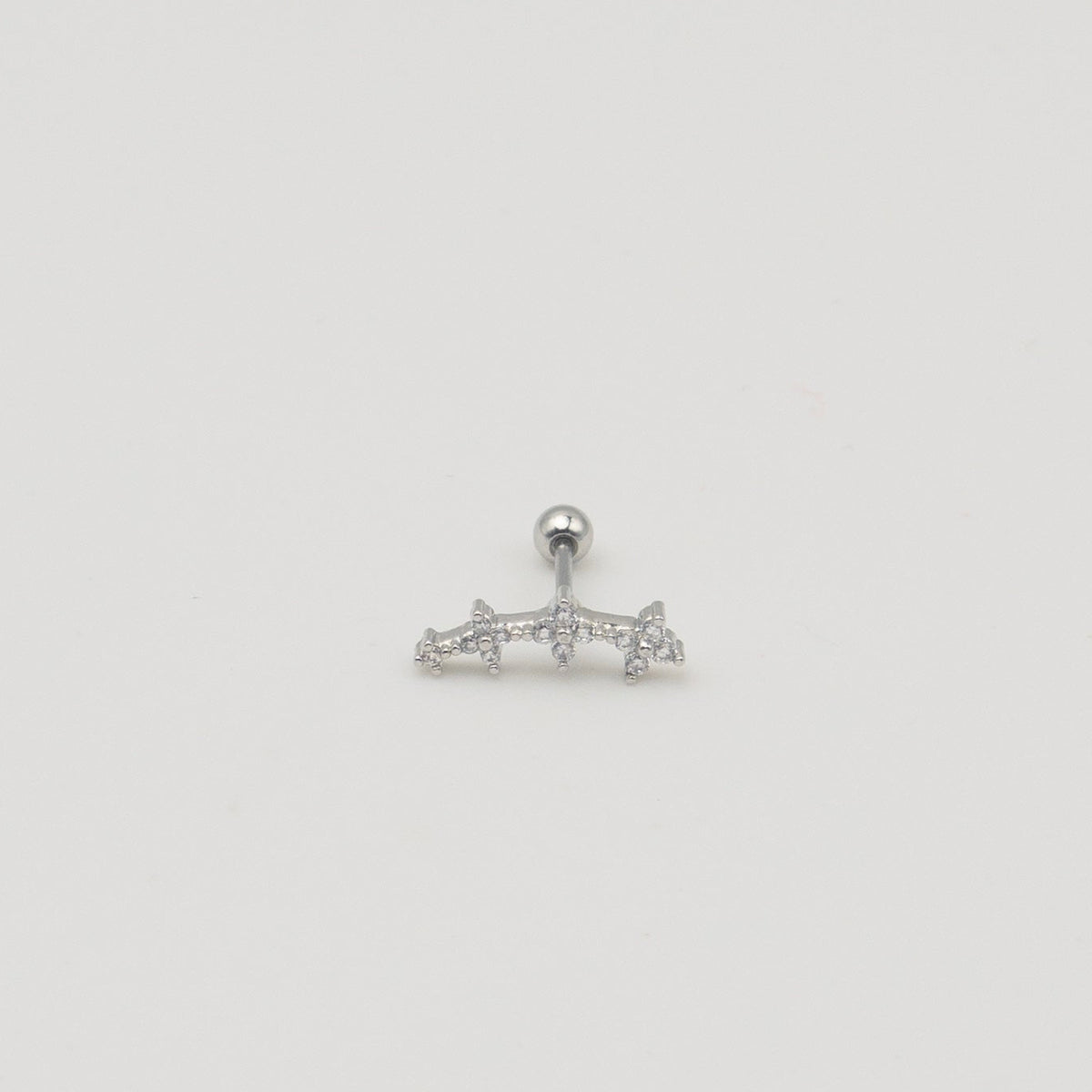 Silver stainless steel clover cartilage earring with cubic zirconia details