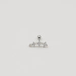 Silver stainless steel clover cartilage earring with cubic zirconia details