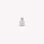 Sterling silver flower round-back ear stud with clear cubic zirconia stones on a white background
